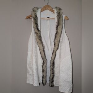 We the Free Sleeveless Tie Faux Fur Edge Woven Vest